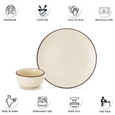Hand Painted Ceramic Dinner Set Of 12 Pieces Dinnerware Set - Off White | Set Of 6 Dinner Plates + 6 Salad Bowl, 170ml Each - Microwave & Dishwasher Safe | Crockery Set For Dining & Gifting